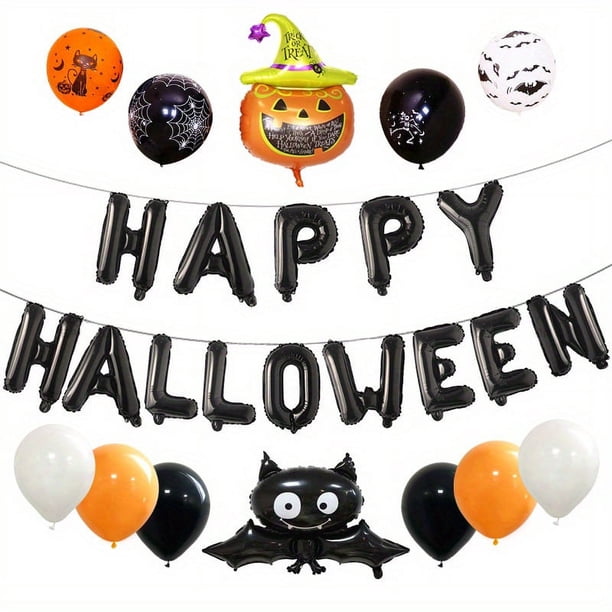 Set, Happy Halloween Letter Set Pumpkin Bat Balloon Aluminum Film Balloon Party Holiday Arrangement Cartoon Wall, Halloween Decor, Halloween Supplies, Photo Prop, Party Anniversary Party Scene Decor A