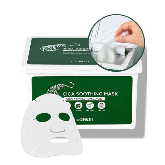 Mascarilla facial THESAEM Cica Soothing con centella asiática, 30 unidades