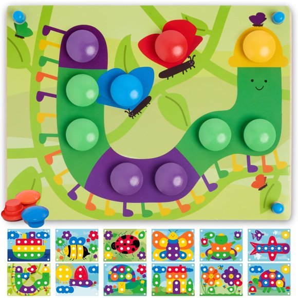 Nene Toys Wooden Color Matching Pegboard Puzzle for Toddlers