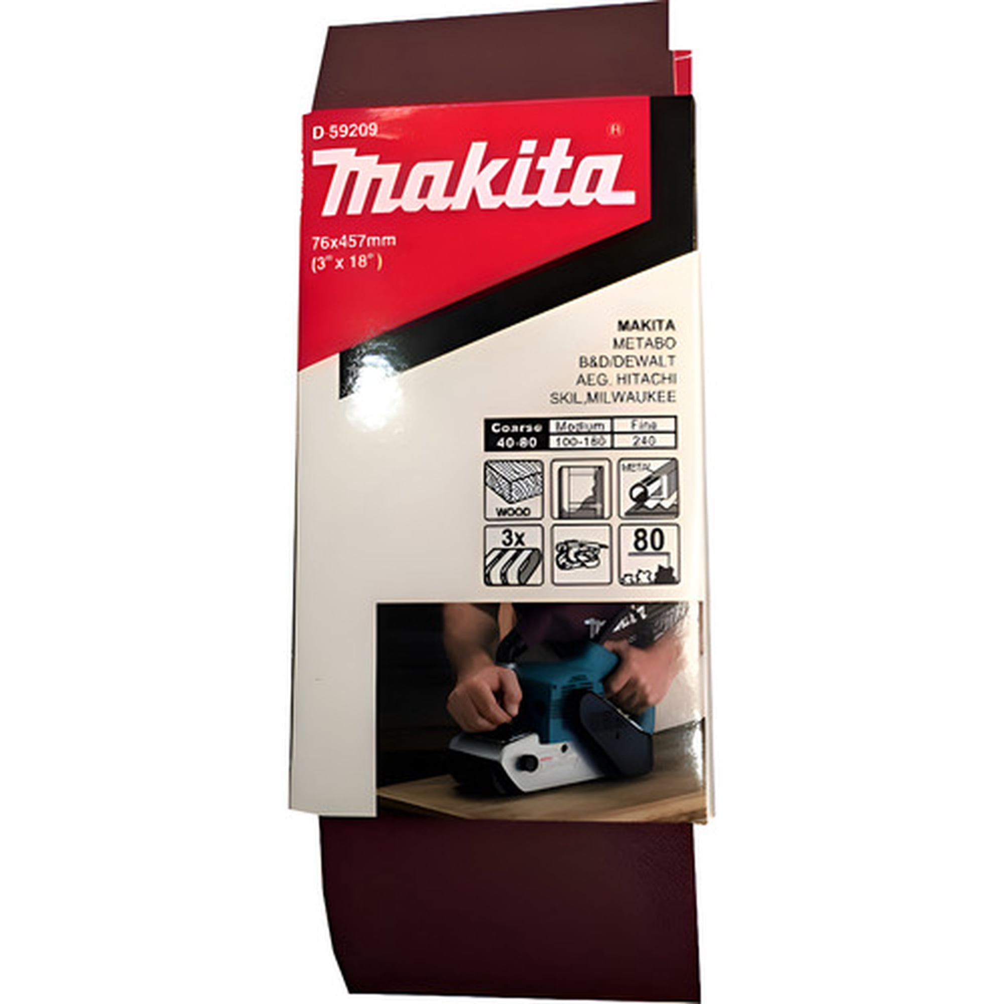 Marca - Pack 3 Lijas De Banda 3''x18'' Grano 80 Makita D-59209 80