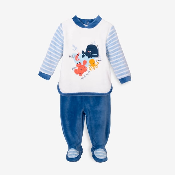 Conjunto Plush Recién Nacido Niño Bordado Animales Azul Pillin