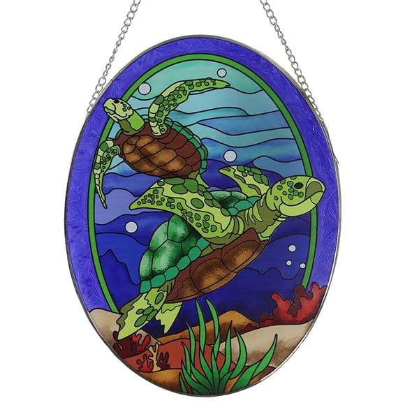 Adorno colgante Manortang, atrapasol de vidrio emplomado con tortuga marina, 10 pulgadas, decoración multicolor con temática oceánica para el hogar, jardín, uso interior y exterior