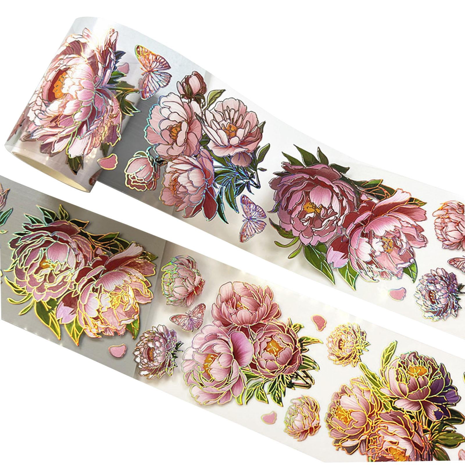 Fiocias - Etiqueta Adhesiva Decorativa Para Decoración De Cinta Washi Para Mascotas, Papel De Regalo, Suministros Para Álbumes De Recortes, Libros, Peonía Roja