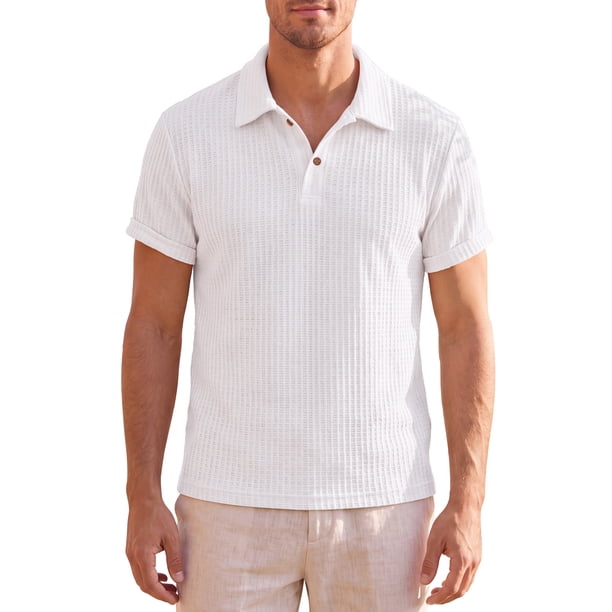 INSPIRE CHIC Camiseta Polo de Punto Texturizado para Hombre de Manga Corta Casual de Verano para Golf XL Blanco