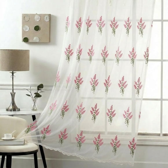 Visillo Velo Bordado 2 Paños Medida 140x230cm Con Argollas