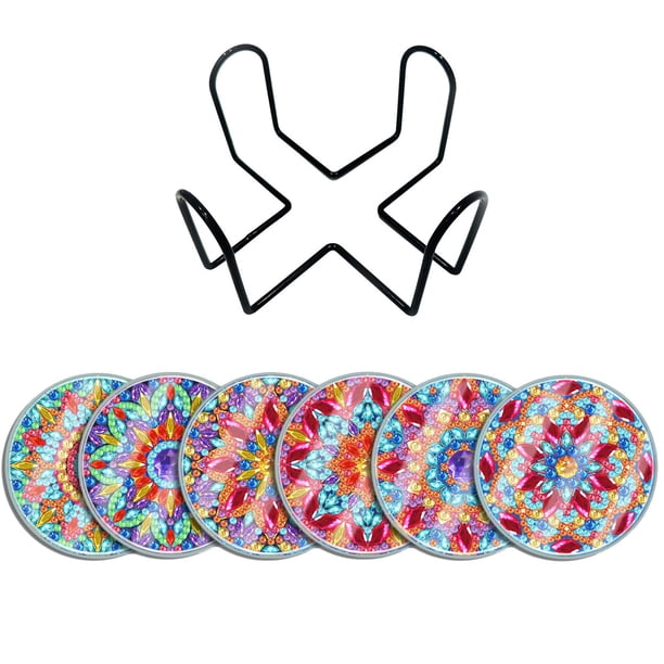 6 Piezas De Posavasos De Pintura De Mandala DIY Con Soporte Para Escritorio De Adolescentes B