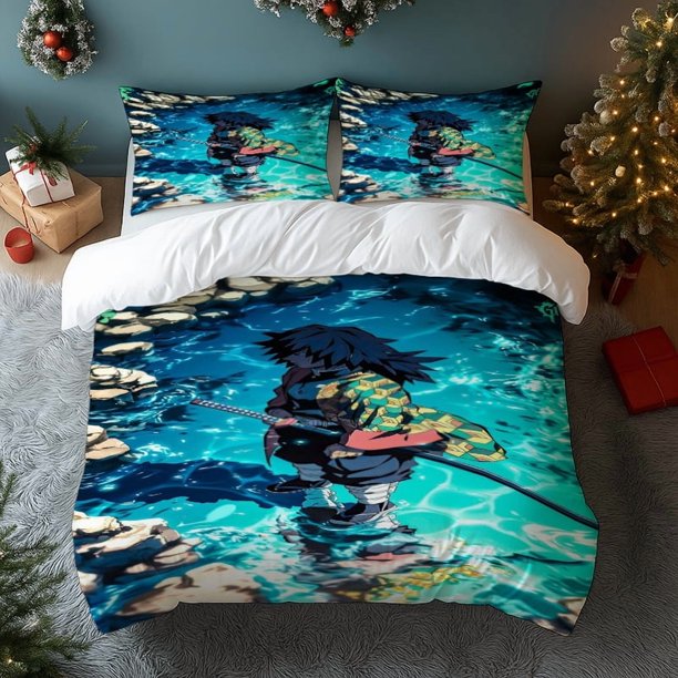 3pcs Volunteer Water Column Themed Print Polyester Bedding Set All-Season Use