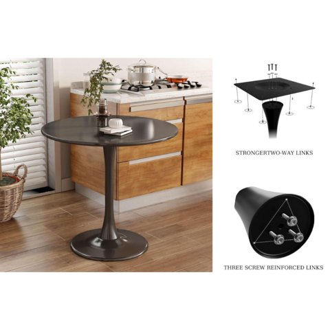 M&Ms - Black Round Table, Modern Dining Table, Mdf Top And Steel Base Tulip Round Kitchen Table, Mid Century Coffee Table For Living Room 24 Inch, Kitchen Table, Oval Dining Table