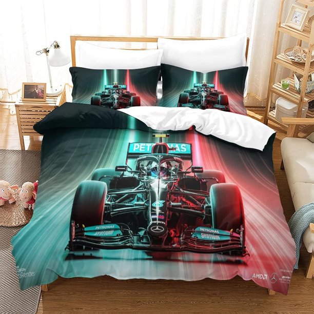 F1 Racing Bedding Duvet Cover Set Soft Microfiber Racing Bedding Set Quilt Cover Set with Zipper Closure And Pillow Shams for Kids Adults King