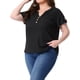 thumbnail image 4 of Agnes Orinda Mujeres Tallas Grandes Escuela Colegio Waffle Túnica Tops Decoración de Botones Cuello en V Manga Corta Enrollable Camiseta de Verano Blusa Casual 2X Negro, 4 of 6