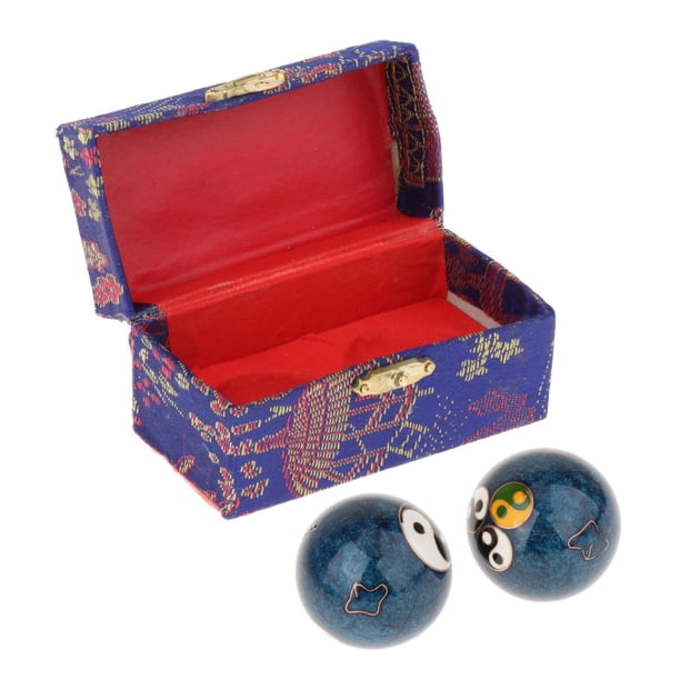 2 Bolas De Masaje De Manos Chinas Baoding Con Caja De Almacenamiento Para Aliviar La Rigidez Compactas Y Portátiles Para La Salud De Los Niños Chisme Azul
