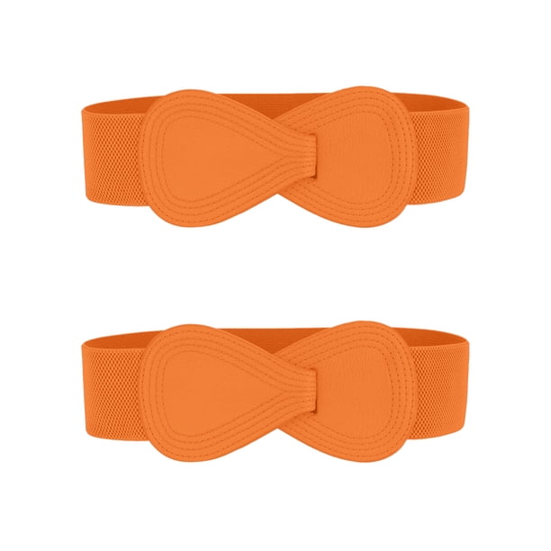 INSPIRAR CHIC 2 piezas hebilla de interbloqueo en forma de 8 cinturón elástico de cuero sintético para dama 33.5x2.36"(LxW) Naranja