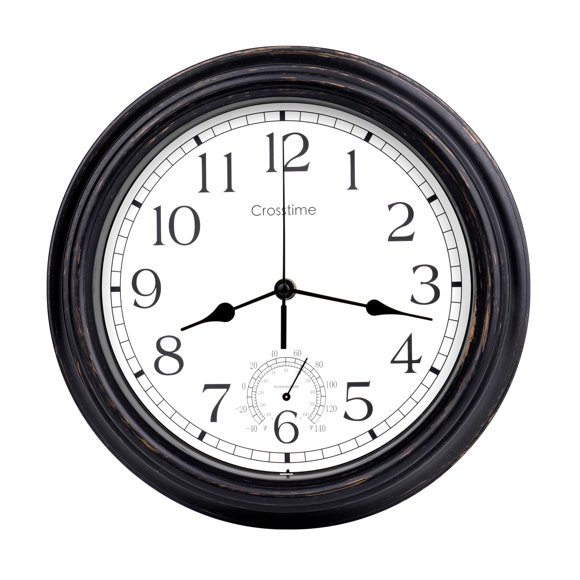 Reloj para exteriores Crosstime, resistente al agua, 40 cm, con termómetro, color bronce