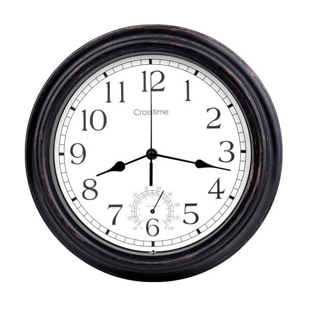 Reloj para exteriores Crosstime, resistente al agua, 40 cm, con termómetro, color bronce