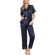 thumbnail image 1 of INSPIRE CHIC Conjunto de Pijama de Satén para Mujer de Manga Corta con Botones, Detalle de Ribete y Cintura Elástica, Conjunto de Descanso S Azul, 1 of 6