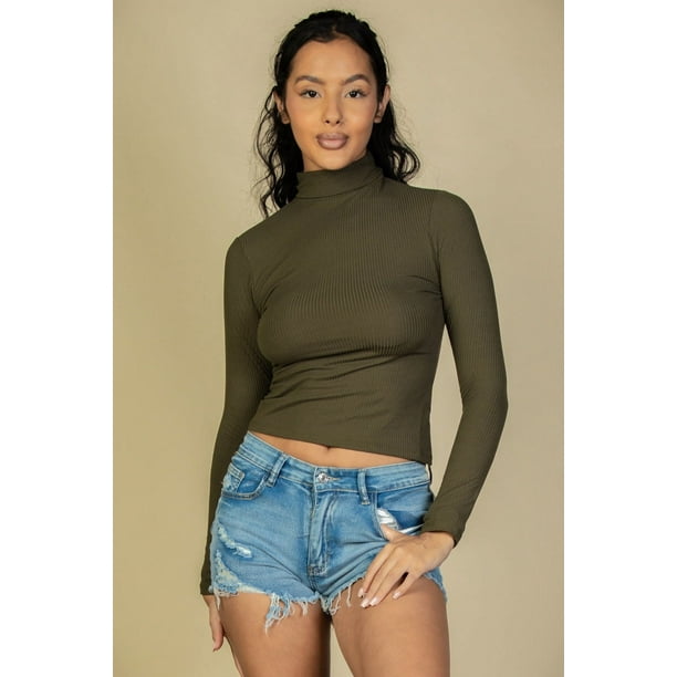 Top De Canalé De Manga Larga Con Cuello Alto