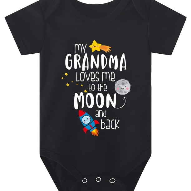 Baby Girls Cute Casual Romper With "My Grandma Loves Me To The Moon" Print For Summer Pregnancy Gift