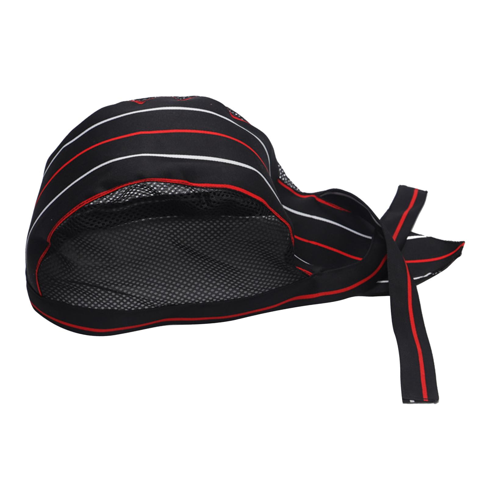 Magideal - Gorro De Moda Transpirable Para Hombres Y Mujeres, Diadema A Prueba De Pelo Para Adultos, Sombreros De Camarero De Trabajo De Malla Ajustable , Tiras Blancas Rojas
