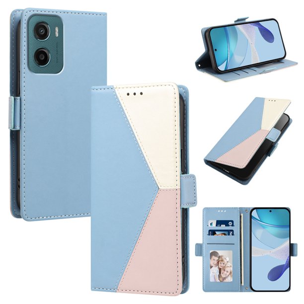 Funda Cartera Tricolor para Motorola Moto G05 con Soporte, Azul Claro