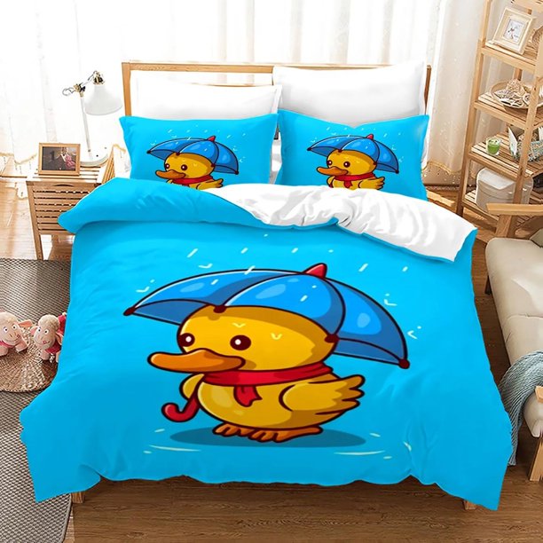 Yellow Duck 3D Kids Bedding Set Duvet cover with pillowcase king size double bedding, suitable for children and adults 135x200cm Bed Sheets