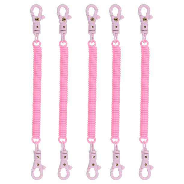 Uxcell Llavero con Resortes en Espiral Retráctiles con Broche de Langosta de Plástico para Llaves y Cartera, Rosa 5 Paquetes
