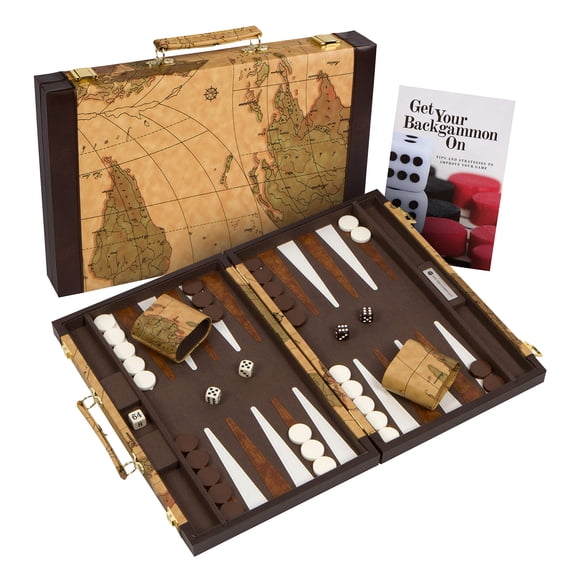 Set de backgammon Get The Games Out Travel Size con guía de estrategia