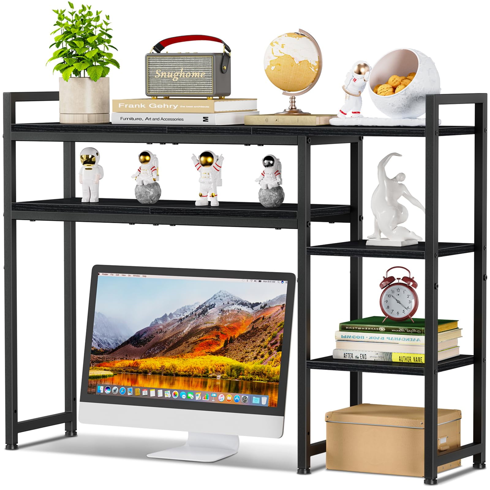 Snughome - Estante De Escritorio De 38 6 Cm Organizador De Escritorio Ajustable Negro