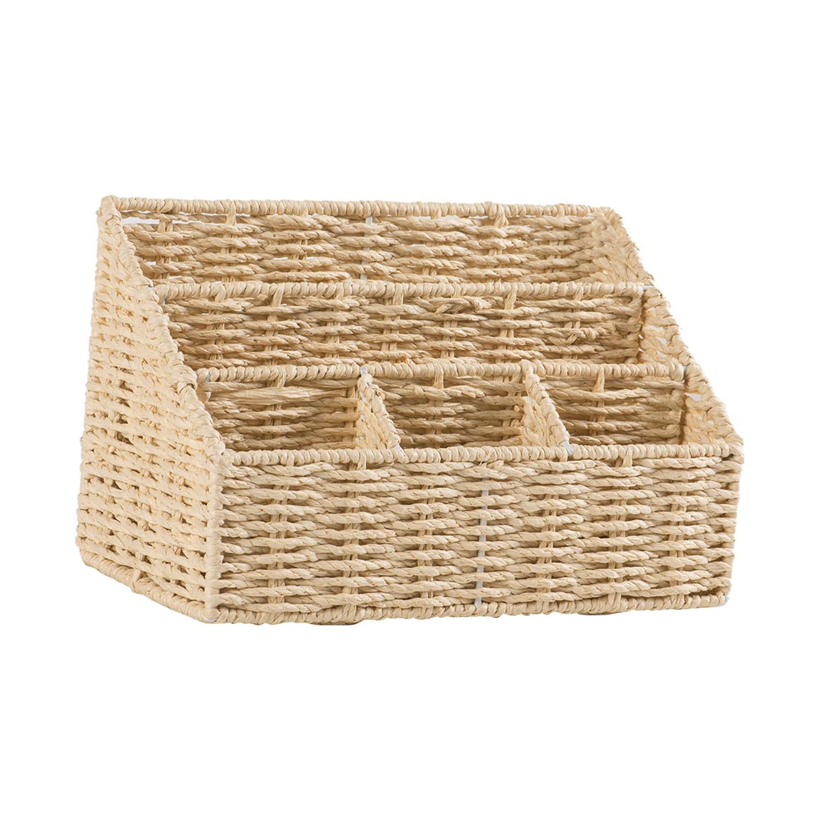 Magideal - Cesta De Almacenamiento De Ratán Sintético Con Compartimentos, Organizador Portátil De Artículos Diversos Tejido A Mano, Cesta De Estante Tejida Para