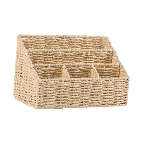 Magideal - Cesta De Almacenamiento De Ratán Sintético Con Compartimentos, Organizador Portátil De Artículos Diversos Tejido A Mano, Cesta De Estante Tejida Para