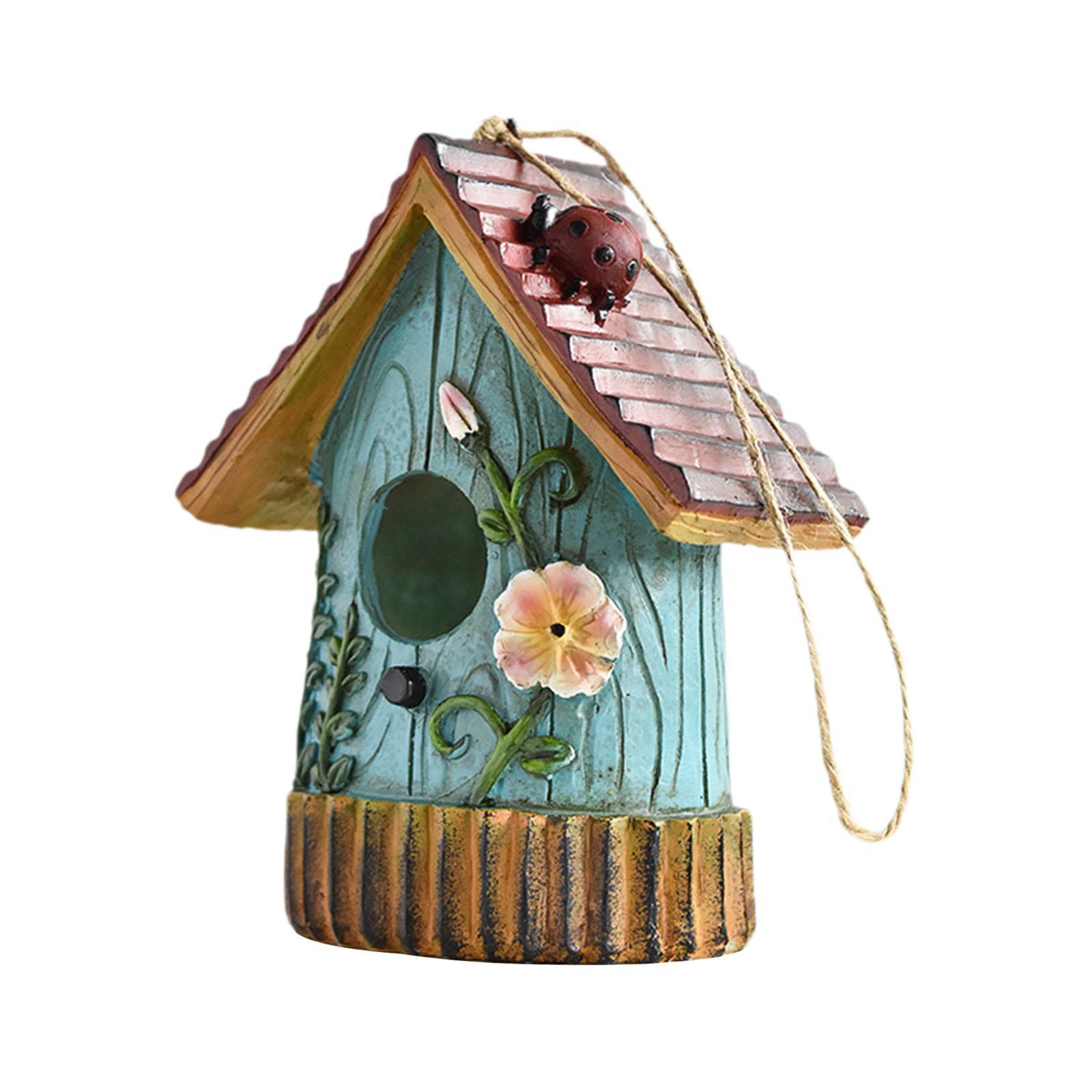 Magideal - Caja De Pájaros Colgantes Caja De Anidación Al Aire Libre Resina Decoración De Jardín De Cabaña Decoración De Pájaros Decorativos Para El Patio Backya Azul