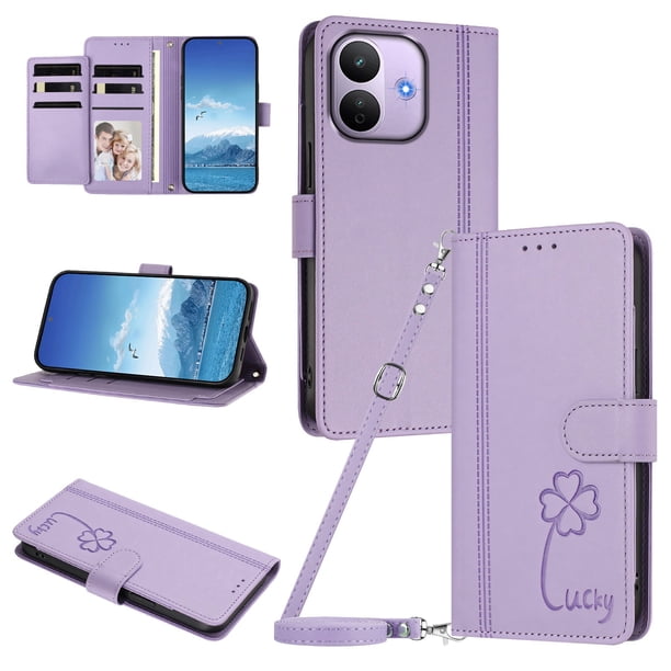 Funda Cartera Trébol para Xiaomi Redmi Note 17 Pro 5G con Ranuras Tarjetas y Carga Inalámbrica Morado claro