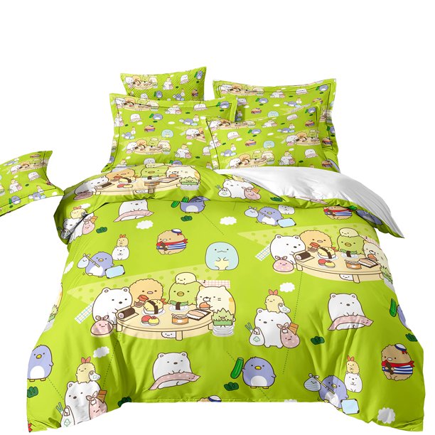 x772 Bed SheetsSumikkogurashi Bedding Set,Japanese Cartoon Sumikko Gurashi Anime Duvet Cover Set,Kawaii Cute Quilt Cover Pillowcase 3-Piece Bedding Set (1 Duvet Cover + 2 Pillow Shams) nj772