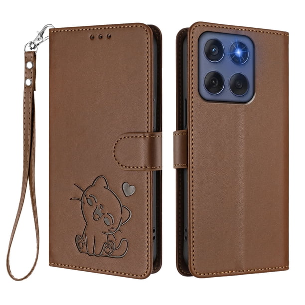 Motorola Edge 60 5G Funda Billetera de Gato, Marrón