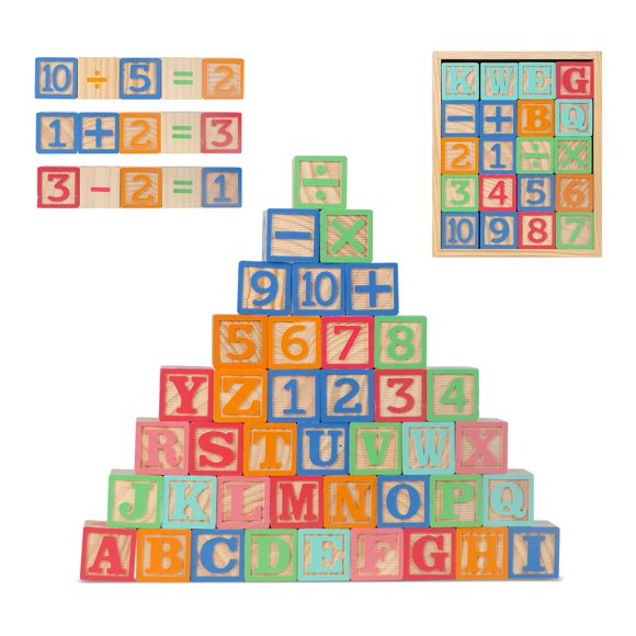 Bloques de construcción de madera Joqutoys ABC para niños pequeños, 40 unidades con bandeja