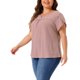 thumbnail image 4 of Agnes Orinda Blusas Casuales con Pliegues y Mangas de Pétalo para Mujer de Talla Grande, Cuello Redondo con Abertura, 4X Rosa, 4 of 6