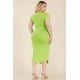 thumbnail image 4 of Saronite Vestido Midi Básico Ajustado con Cuello Abierto y Manga Corta, Color Lima (Talla Grande para Mujer), 4 of 5