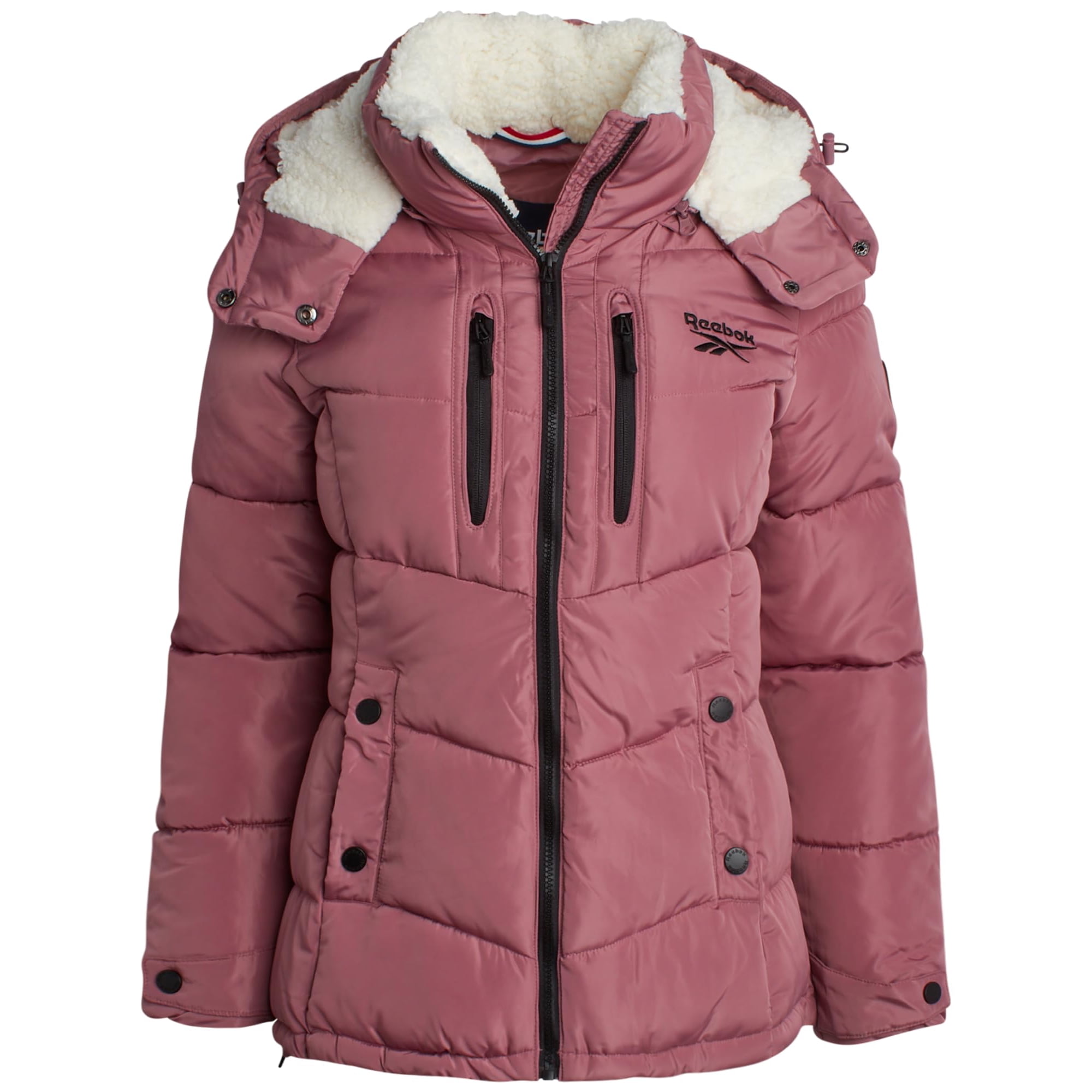 Chaqueta Acolchada Reebok Heavyweight Con Capucha Con Ribete De Piel Sintética Para Mujer