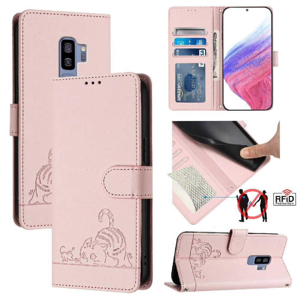 Funda Tipo Cartera Foxdock Para Samsung Galaxy S9 Plus Con Soporte, Ranuras, Rfid, Diseño De Gato