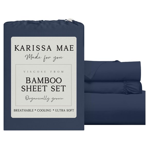 Juego de sábanas individual KARISSA MAE de viscosa de bambú color azul marino