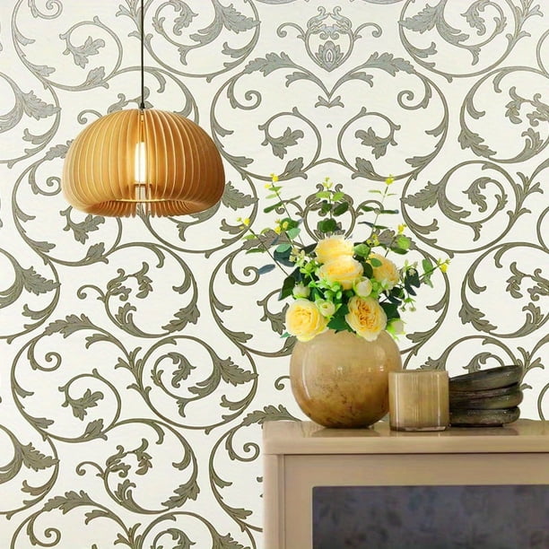 1 Roll, European Style Wallpaper, Self-adhesive Thickened Retro Large Flower Luxury Wall Sticker, Self-adhesive, Bedroom Living Room TV Background Wallpaper, Instantly Stick On,17.72in*78.74in