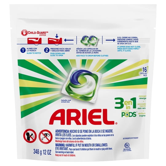 Detergente Concentrado Quitamanchas Y Abrillanatador Cápsulas Pote 16 Un Ariel