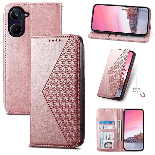 Funda Flip FOXDOCK para Realme 10 Pro 5G , Estilo Billetera con Diseño Rombo, Correa de Mano y Soporte, Uso Diario