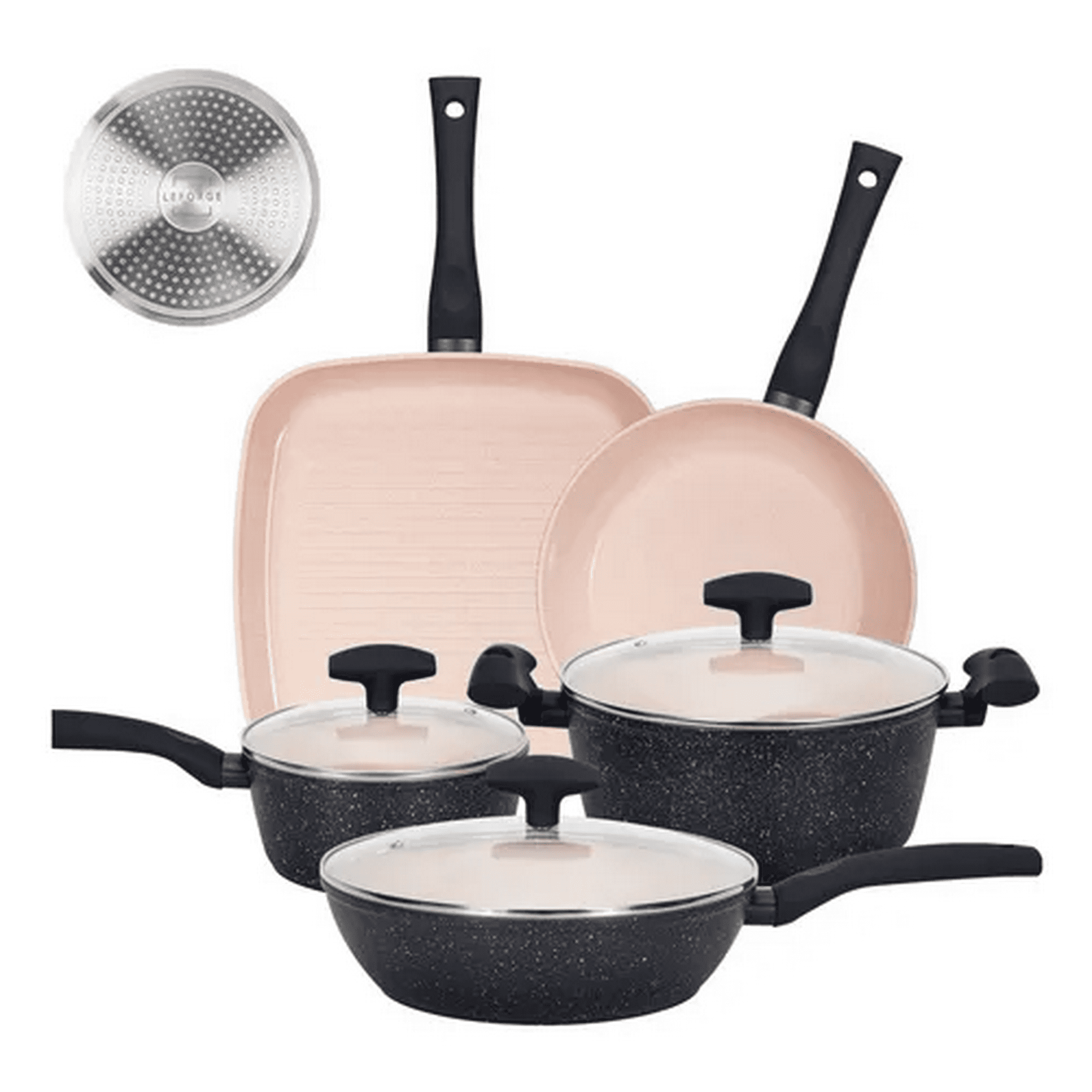 Genérico - Bateria Cocina Antiadherente Ceramica 8 Pcs Granito Rosa