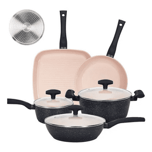 Genérico - Bateria Cocina Antiadherente Ceramica 8 Pcs Granito Rosa