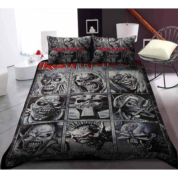 Black and White Style Iron Maiden Full Bedding Duvet Cover Set 3-Piece Bedding Set (1 Duvet Cover + 2 Pillow Shams)
