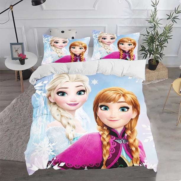 Elsa Princess 100% Polyester Cute Printed Cartoon Quilt Cover 3D Children'S Bedding Set With Pillowcase Anime Frozen Home Decor
