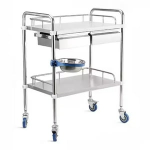 Glomed - Carro Curación Clinico Dos Cajones Acero Inox. Premium Gris