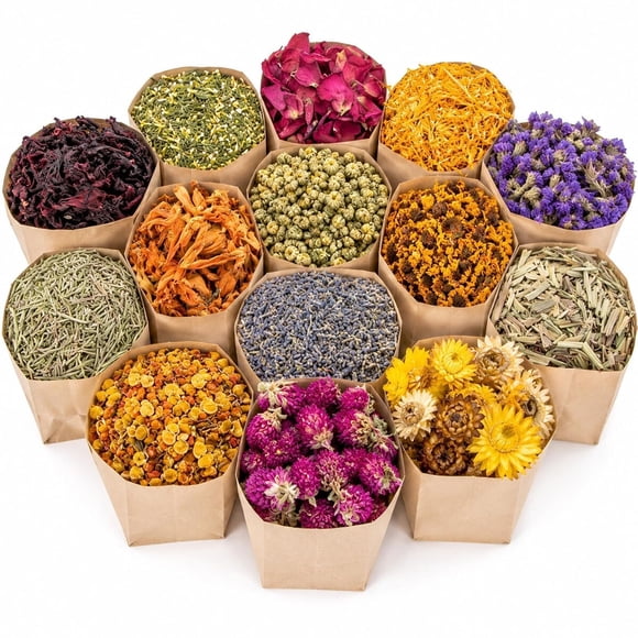 Sukh Kit de 14 bolsas de hierbas secas y flores botánicas a granel