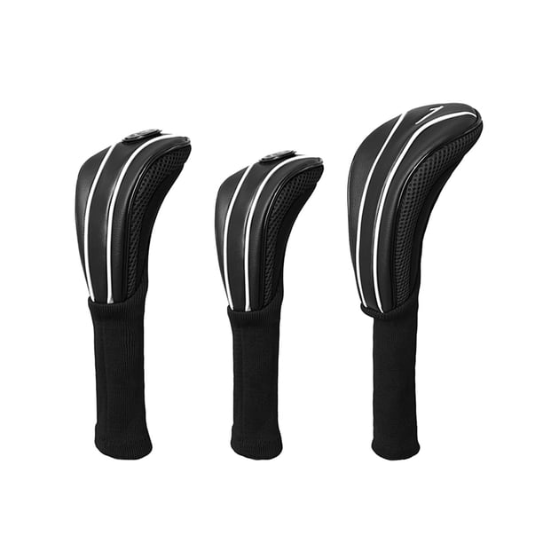 3 Fundas de Madera para Palos de Golf, de Piel Sintética, Duraderas, Creativas Y Suaves, con Etiqueta de Número para Accesorios de Golf Al Aire Libre. Negro