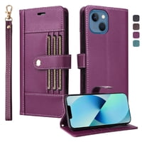 Foxdock Funda Tipo Cartera Para Iphone 14 – Cubierta De Cuero Pu Con Múltiples Ranuras, Bolsillo Para Efectivo Y Correa De Muñeca